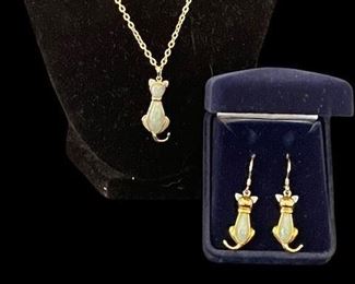 Jade and 14K Gold over Sterling Necklace and Matching Earrings from the Danbury Mint.