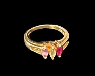 Gold and Three Color Stone Ring