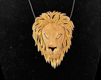 Vintage Large Luca Razza Lion Head Pendant on Leather Cord