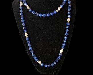Lapis, Pearl and Gold Beads - Necklace, Bracelet and Earrings.  