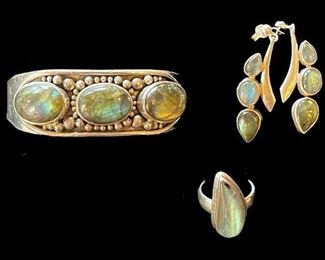 Sterling and Labradorite Cuff, Earrings and Ring.