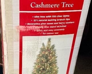 7ft. Slim Indoor, white Pre-lit CASHMERE Christmas Tree w/ pine cone & berry accents $95