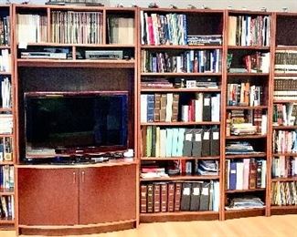 Mahogany shelving from left to right
2-Corner shelves 18"×11.5"×88" $75ea
2- 22.25"×11.5"×88" $85
47.25"×15.25"×88" $115
36.25"×15.25"×88" $95
22"×15.25"×88" $85
36"×11.5"×88" $95