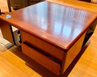 Mahogany coffee /storage table; with wheels 36"×36"×17.5" $145