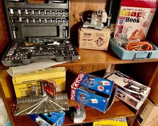 Torque wrench set $25, 
4" vice $25, 
Stanley Mitre Box $15, 
Ryobi 5" Orbit sander $20, sold
RotoZip Spiral saw $25