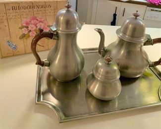 John  Somers (Brazil) Pewter 
5pc  Coffee/Tea service w/ 
mahogany accents $395