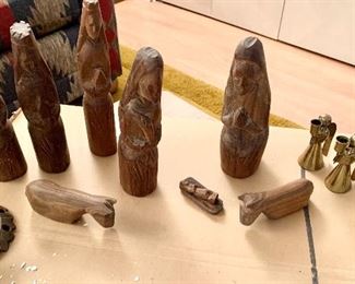 African nativity 8pc. Set $48 
4pc. Brass angel candlestick holders  $10, Brass stag candle holder $10