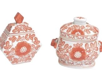 21.Two 2 Red and White Asian Lidded Jars