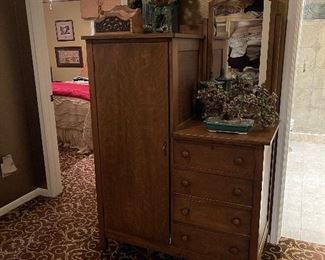 antique gentleman's chest - wardrobe attached to dresser/washstand with mirror - all one piece