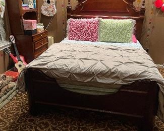 queen bed - headboard, foot board mattress / box springs