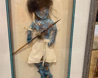 Native American brass, leather & fur framed art bought in Santa Fe