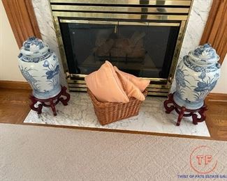 Large Hand Painted Vases on Rosewood Base