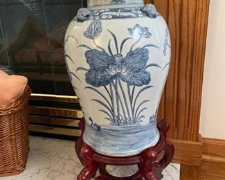 Large Hand Painted Vases on Rosewood Base
