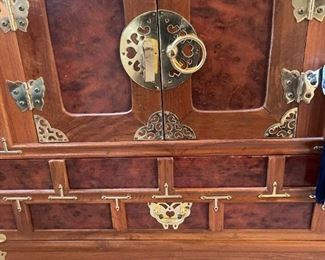Chinese Chest with Butterfly Pulls and Brass Accents