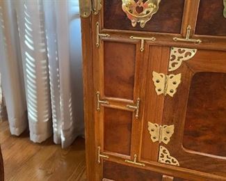 Chinese Chest with Butterfly Pulls and Brass Accents