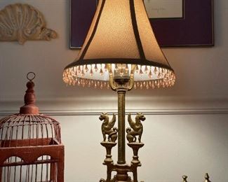 Antique Brass Table Lamps with Griffins