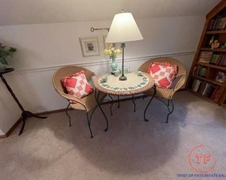 Wicker and Wrought Iron Bistro Style Patio Set