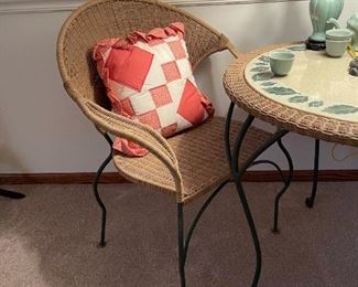 Wicker and Wrought Iron Bistro Style Patio Set