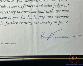 HARRY TRUMAN Signed Letter