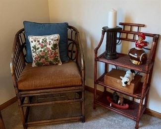 Rattan Side Table and Display Shelving Unit