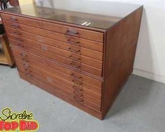 3Piece Unit, Teak, Drafting Cabinet with 10 Drawers, Very Heavy, by Kraft Furniture Oakland CA.