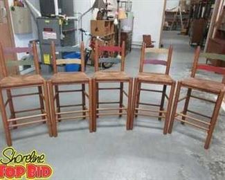 5 Rush Seat Ladder Back Bar Stools, Great Condition