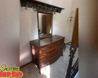 Antique Walnut 4Drawer Dresser with Mirror
