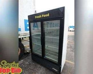 Commercial Double Glass Doors True Refrigerator, Works Great