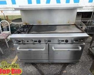 Cookrite Stainless Steel Commercial 4 foot Griddle, 2 Burner with 2 Ovens on Casters