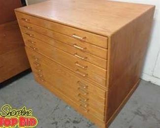 Solid Oak Kraft Furniture Oakland CA. Drafting Cabinet, 10 Drawers, Very Heavy