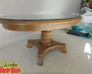 Solid Oak Oval Table with Glass Top Protector