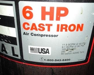 6 HP CAST IRON AIR COMPRESSOR 