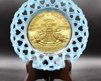 Antique Collector Souvenir Art Glass St. Louis 1904 World Fair Plate Lace Edge