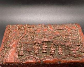 Antique Chinese Carved Cinnabar Lacquer Lidded Box