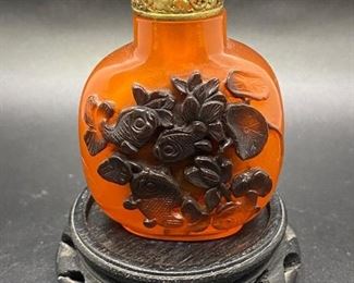 Antique Carved Chinese Cameo Style Agate Snuff Bottle