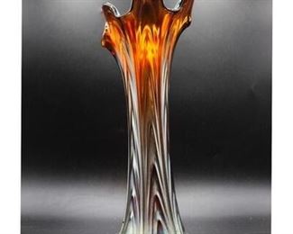Antique Northwood Amethyst Amber Carnival Glass Fluted Vase