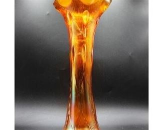 Antique Vintage Amber Bubble Carnival Glass Vase