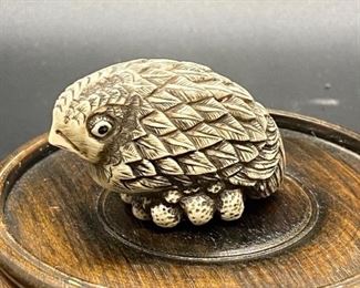 Antique Vintage Carved Bone Japanese Netsuke Bird Quail Grouse Signed