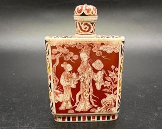 Antique Vintage Stained Painted Bone Japanese Snuff Bottle