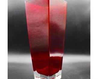 Long Red Rectangular Decorative Smooth Glass Vase