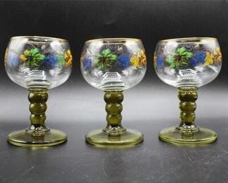 Lot of Vintage Retro German Grape Leaf Design Vino Wine Drinking Goblets