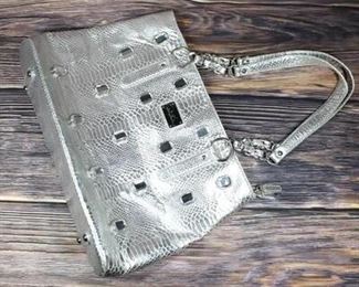 Silver Faux Reptile Skin Gem Handbag Purse by Diane Gilman