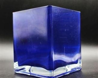 Small Blue Square Glass Decorative Vase