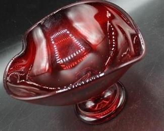 Smooth Glass Red Heart Shaped Bowl Candy Dish Pedestal Compote