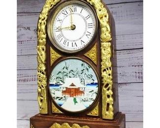 Vintage Aichiken Clockmakers Unions Mark Oriental Gold Trim Decorative Clock