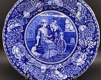 Vintage Antique RM Co Blue Transferware Priscilla  John Alden Longfellow Quote Plate