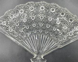 Vintage Depression Glass Daisy Buttons Fan Plate Candy Dish Trinket Tray