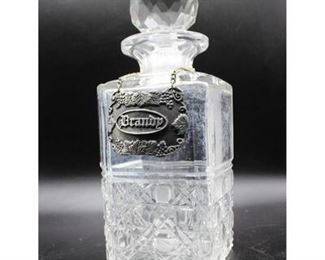 Vintage Diamond Etch Design Crystal Glass Brandy Liquor Decanter
