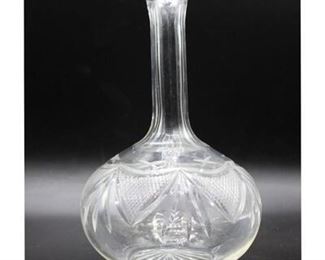 Vintage Etched Crystal Glass Thin Neck Liquor Decanter NO STOPPER