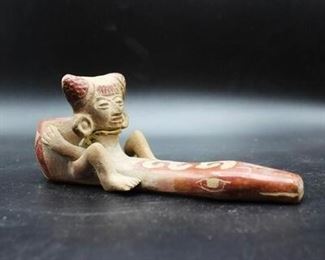 Vintage Handmade Mayan Mesoamerican Effigy Clay Souvenir Pipe